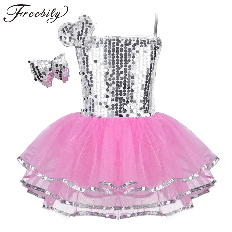 

Kids Girls Sequin Jazz Dancewear Costumes with Hairclip Fashion Latin Modern Jazz Latin Waltz Dancing Dress Stage Show Clothes
