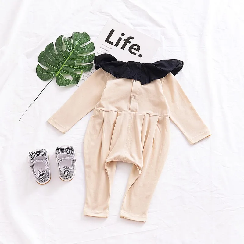 Newborn Infant Ruffle Collar Romper Baby Girls Clothes Long Sleeve