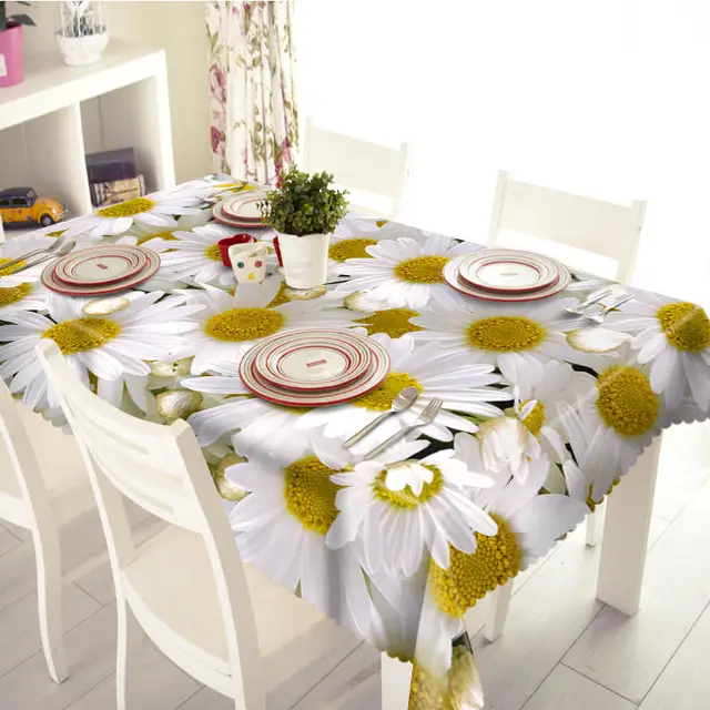 Senisaihon 3D Tablecloth Yellow Sunflower Pattern Waterproof/oil proof