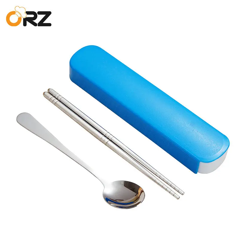 

ORZ Stainless Steel Dinnerware Set With Box Kitchen Restaurant Dinnerware Tableware Portable For Lunch Foodware Set Case