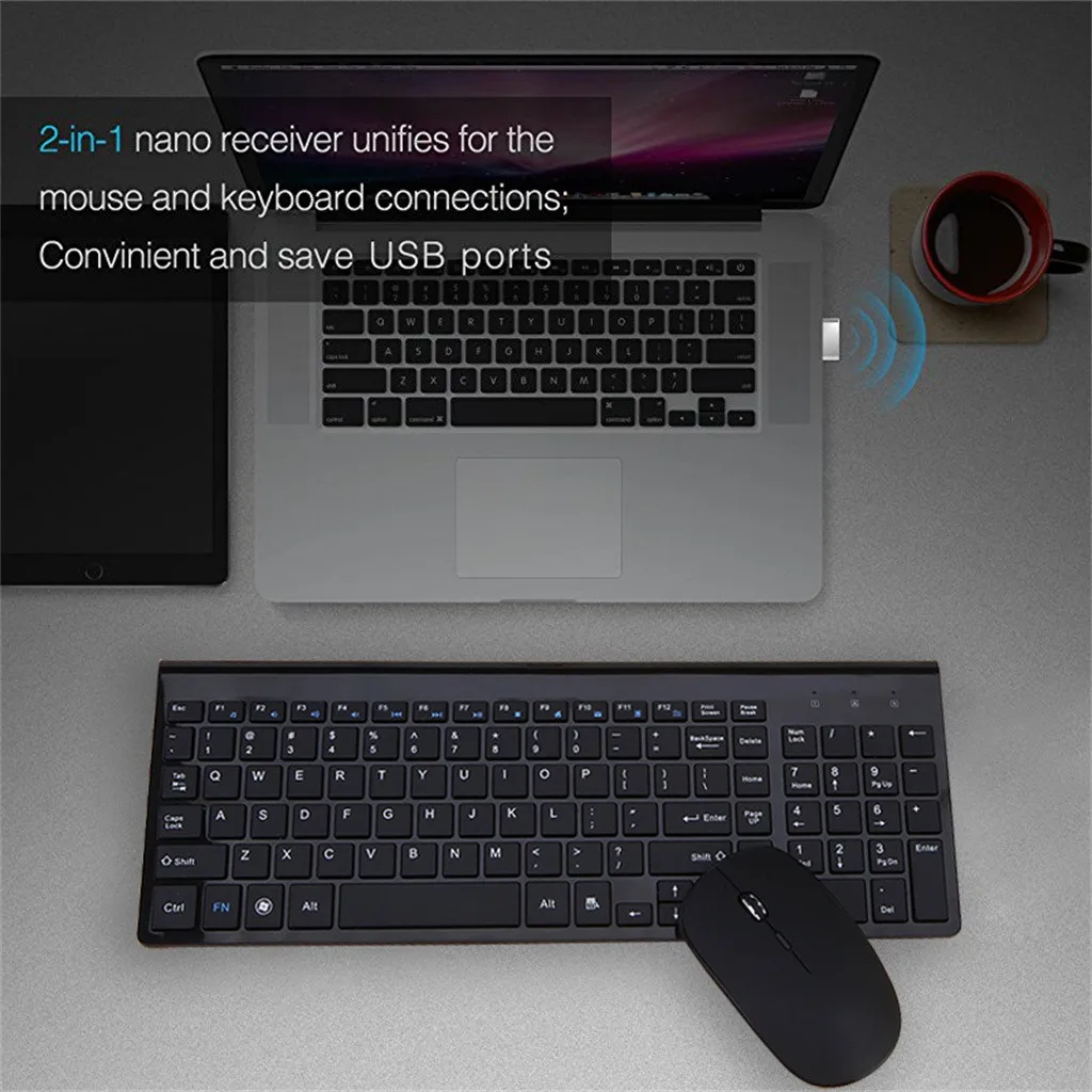 

ZELOTES New Mini Ultra-Thin Mute Mice 2.4 GH USB Wireless Keyboard Silent Mouse Set Combo Keyboard And Mouse Set For Desktop PC