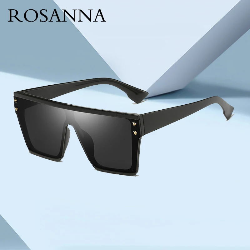 

ROSANN Large Frame Conjoined Lens Square Black Sunglasses Men New Style Fashionable Sunglasses Women Rivet Pentagon Sunglasses