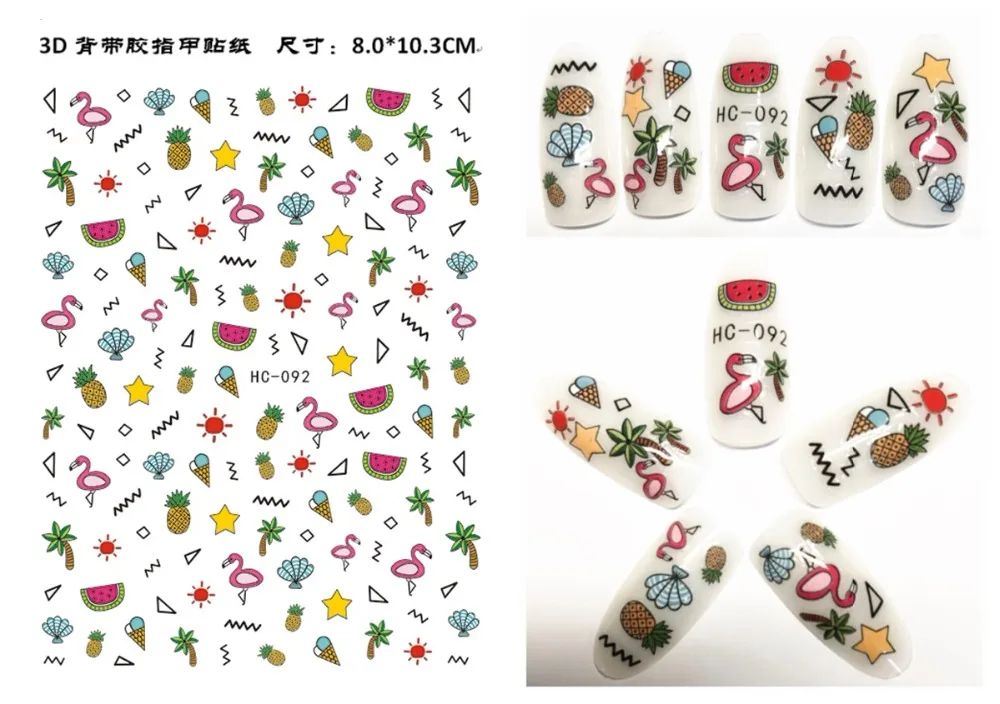 

5 sheet 15 type Colorful Japanese Nail Stickers Designs Gummed 3D Nail Art Stickers Decals Makep Art Decorations HC-091-105