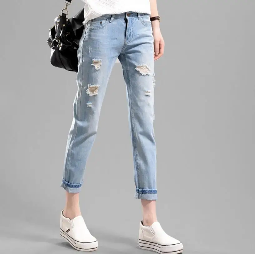 

Fashion women Autumn Winter Casual Slim Hole Jean Femme Pant Ripped Jeans For Women Waist Jeans Loose Female Denim Harem Pants