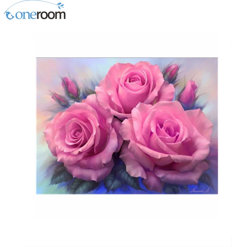 

oneroom Diy Diamond painting ,handwork diamond embroidery full square Pink Rose cross stitch