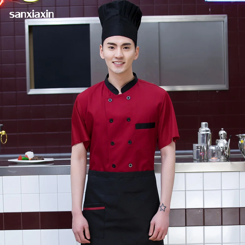 

Food Service Short sleeved Double-breasted restaurant uniforms shirts 3-colors hotel Kitchen Chef Jacket work clothes men IF new