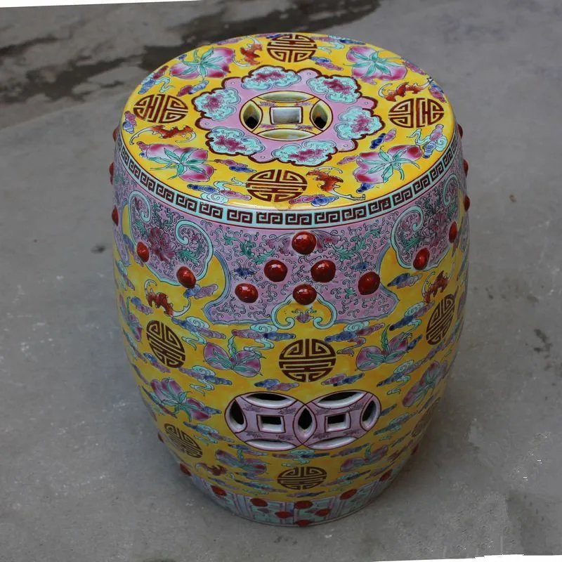 Antique Famille rose Porcelain Jindezhen Chinese ceramic drum stool bathroom dressing ceramic garden stool decorative stool (2)