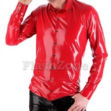 Мужская красная блузка с длинным рукавом латексная рубашка