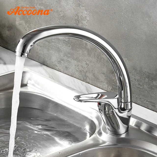 Special Offers Accoona Chrome Plated Kitchen Faucet Finish Brass Water Power Swivel Spout Vessel Sink Tap Contemporary Single Handle Faucet