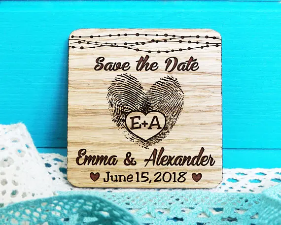 

Wood Save-the-Date Magnet-Fingerprints Heart Initials-Wooden Save-the-Date Magnets-Engraved Magnets-Rustic Save the Dates-Weddin