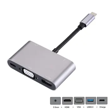 

Xiwai USB-C USB 3.1 Type C to HDMI & VGA & USB3.0 OTG & Female Charger & Audio Adapter for Laptop