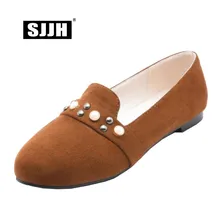 SJJH/женские слипоны на плоской подошве с круглым носком; лоферы из флока с закрытым носком; удобная обувь; Повседневная модная элегантная обувь; большие размеры; A111