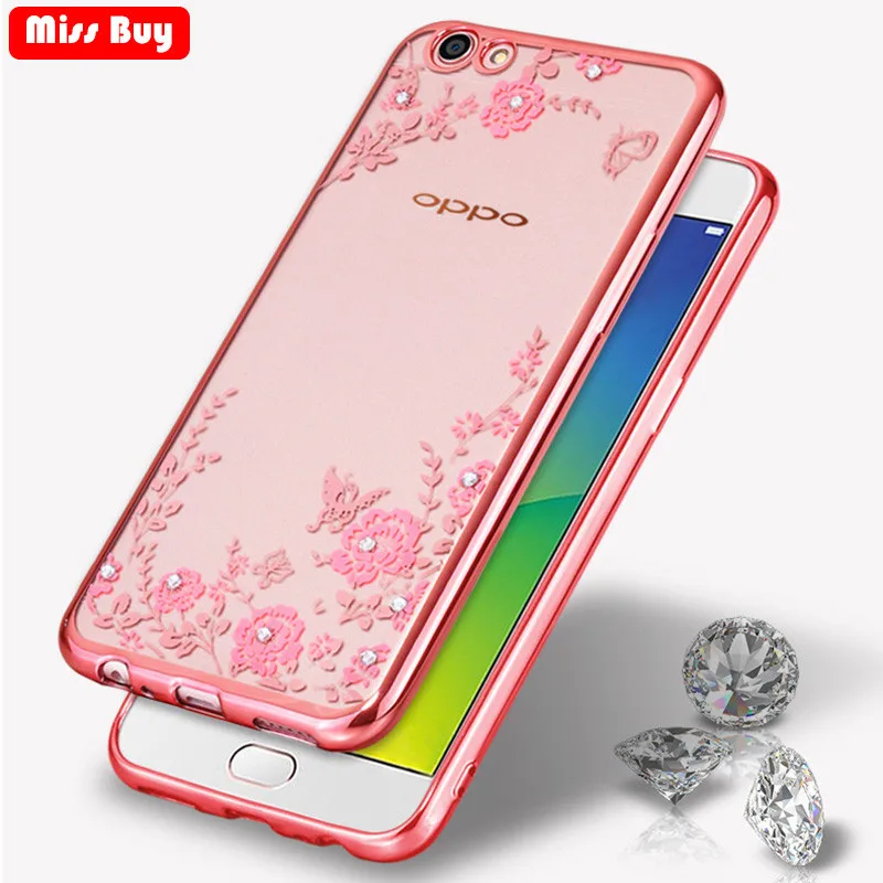 

Flowers Rhinestones Case For OPPO F5 A73 A33 A37 A53 A57 A59 A77 F1S R7 R9 R11 Plus A83 F3 F7 F9 A3 A5 R17 Pro Soft TPU Cover