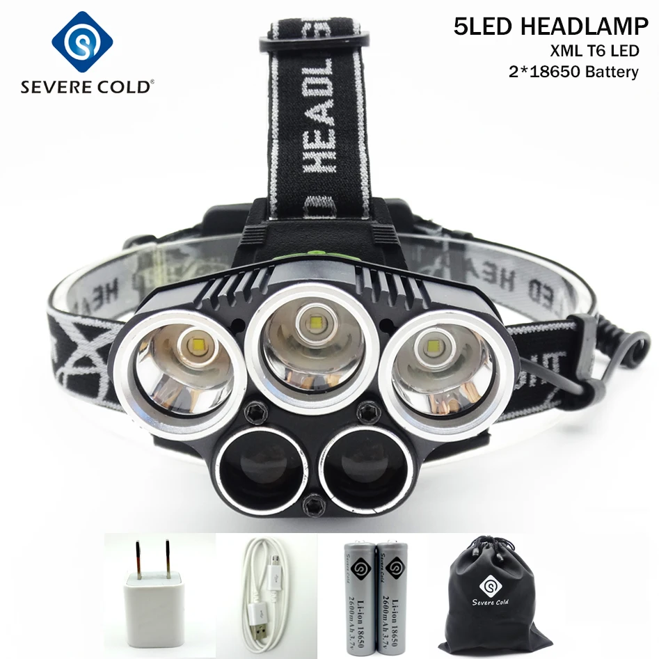 

Severe Cold 5 XML LED Headlamp XML T6 Q5 USB Charge LED Headlight 15000 Lumens 18650 Battery LED Head Lamp for Fishing Camping