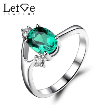 

Leige Jewelry Oval Cut Emerald Engagement Ring Green Gemstone Ring 925 Sterling Silver Fine Jewelry May Birthstone