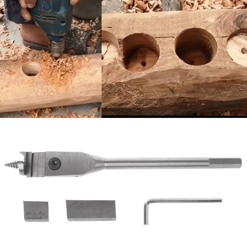

22-76mm Adjustable Spade Bit Expansive Flat Woodworking Boring Drill Bit Set New