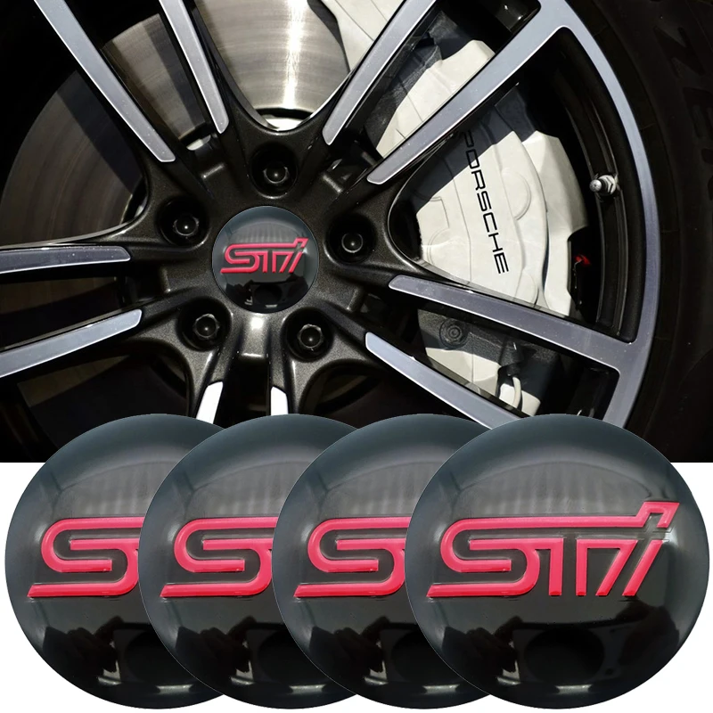 4pcs/lot 56mm STI logo Stickers Auto Car Wheel Center Hub Caps sticker For Subaru Legacy Outback