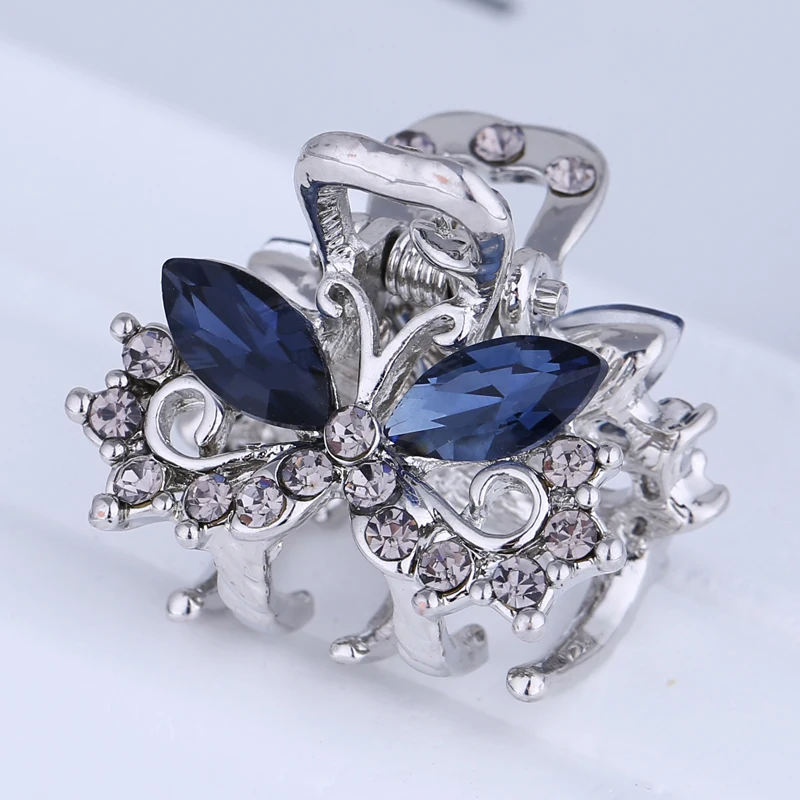 TDQUEEN Small Size Metal Crystal Hair Clips Antique Silver Plated