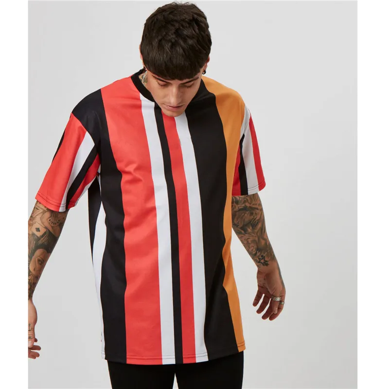 

Summer New Fashion Color Stripes Short sleeved T-shirt Hip hop Trend Personality Loose Style fitness Tshirt Party 2019 leisure