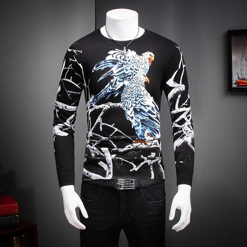 Spring Autumn Thin Style Knitted Pullovers Men Fashion Animal Print