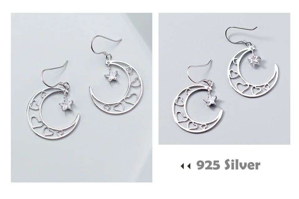 S925 Silver Moon Earrings Female Korean Hollow Romantic Love Earrings Stars Ear Fine jewelry Anniversary Gift For Girlfriends (5)
