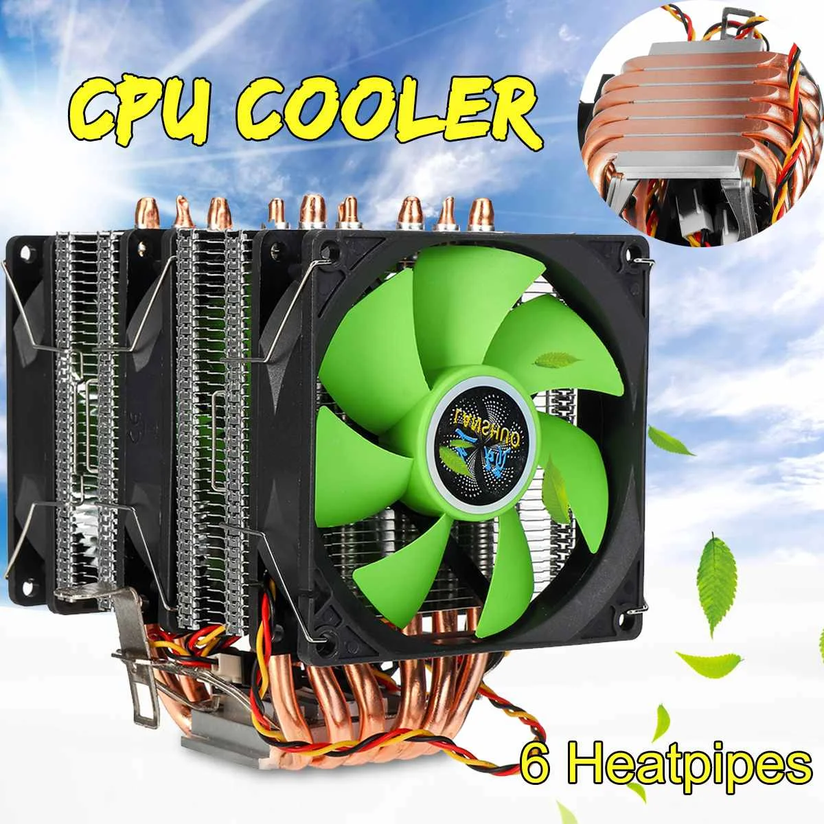 

Dual Tower PC CPU Cooler 6 Copper Heat Pipes 3Pin Cooling Fan Cooler Heatsink Radiator for LGA 1150/1151/1155/1156/1366/775
