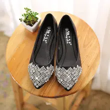 Прямая поставка; модные женские туфли на плоской подошве; коллекция года; балетки принцессы; повседневные туфли-лодочки со стразами; туфли на плоской подошве со стразами; Новинка; большие размеры