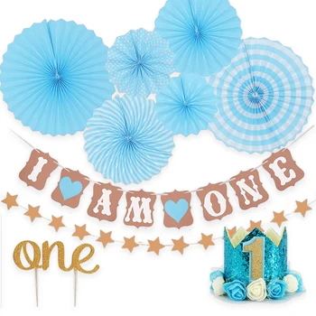 

Kuchang 1st Birthday I Am One Kraft Paper Banner Baby Boy Girl Crown Hat 1st Party Decor Star Pendant Garland Bunting Supplies