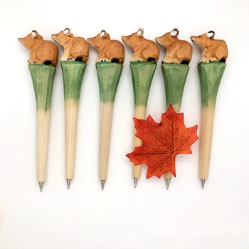 

Coloffice Creative Wood Carving Pets Animal kawaii mouse wooden Ballpoint pen Gift Office Stationery School Writing Supplies 1PC