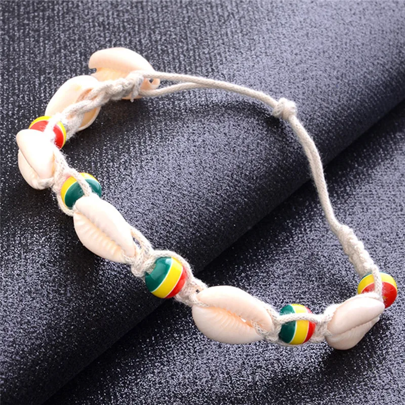 Handmade Rope Wood Bead Ankle Bracelet Natural Shell Bohemian Anklet