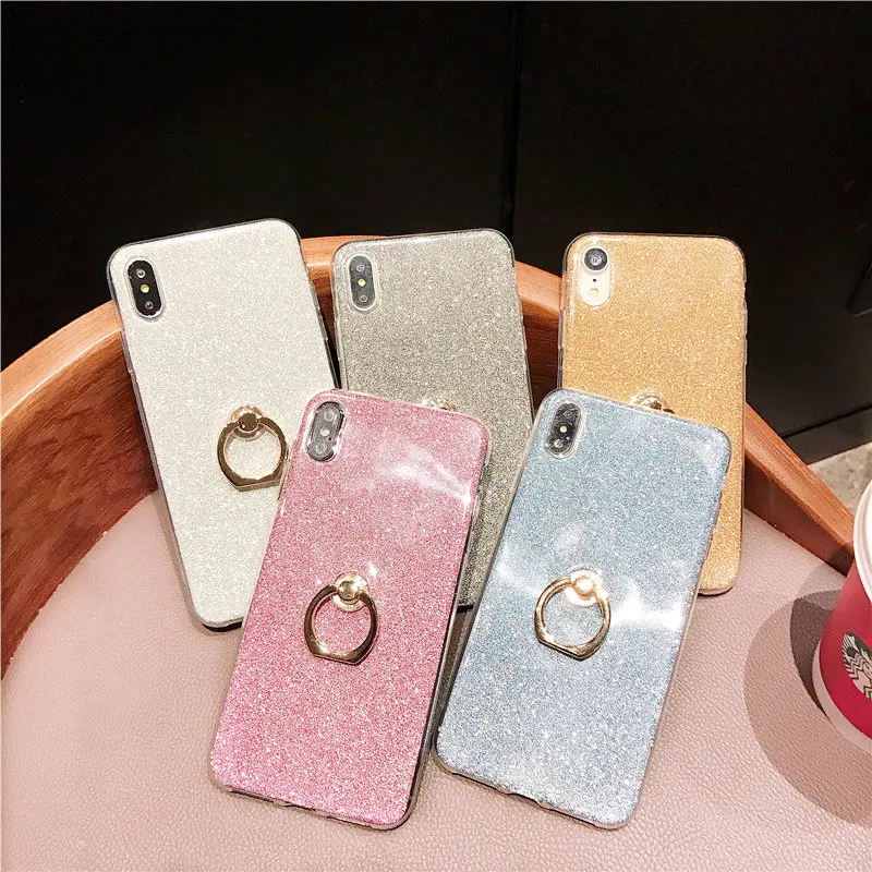 

Silicone Glitter Phone Case For iPhone XS Max Case Silicone Soft Hoder Stand Ring Case For iPhone 7 Plus 8 6 6S XR X Case Coque
