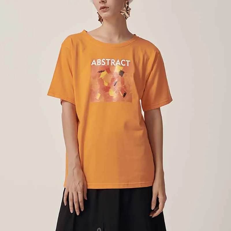 

[YaLee] New Fashion 2019 Summer Simple Abstract Letter Printed Round Neck Short Sleeve Large Size T-shirt Women A017