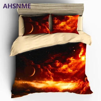 

AHSNME Science Fiction Home Textile Universe Galaxy Red Planet Style Sanding 3pcs Bedding Set Duvet Cover Beddingset Sheet