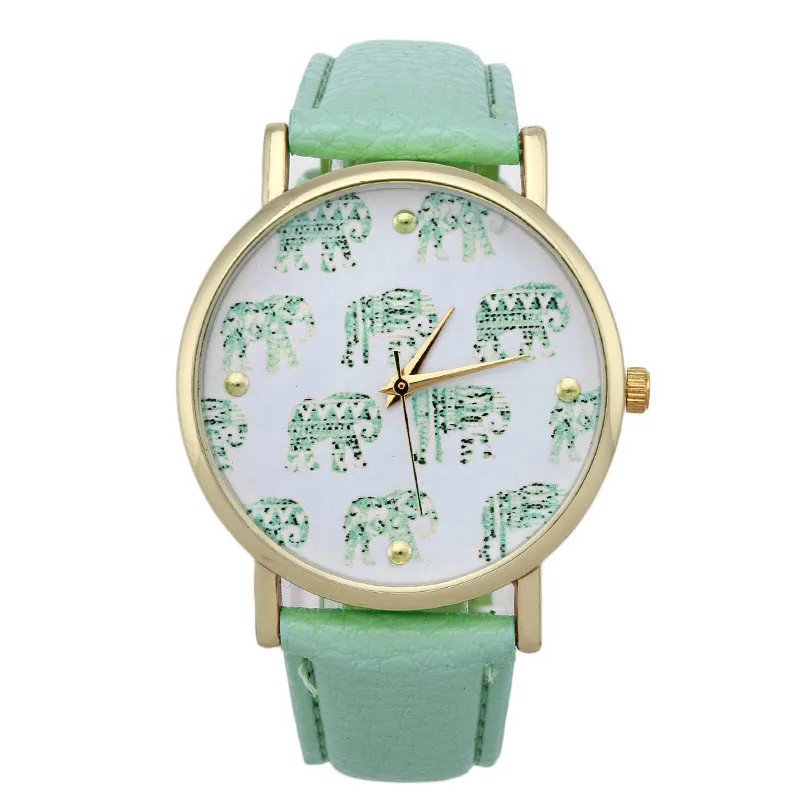 SmileOMG Hot Marketing Ladies Watch Girl Elephant Pattern Faux Leather Band Analog Quartz Dial Watch Gift