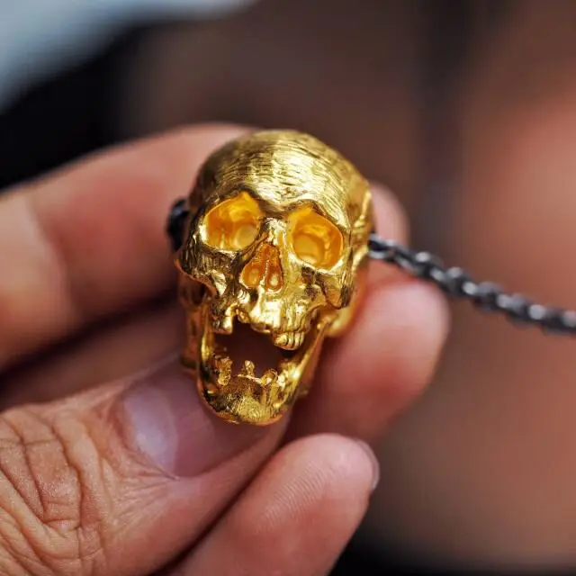 Unique High Quality Gold Color Disease Skull Pendant Necklace Punk Mens Biker Jewelry