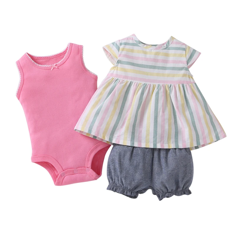 Sleeveless Tops+O-Neck Bodysuit+Shorts Dot For Baby Girl Outfit Summer 2021 Newborn Clothes Set Infant Clothing Suit Pink Cotton Baby Clothing Set Baby Clothing Set