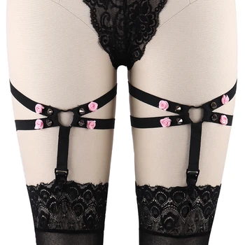 

Bridal Garters Punk Goth Heart Womens Sexy Black Elastic Thigh Stocking Suspender Exotic Party Dance Wear Body Harness Lingerie