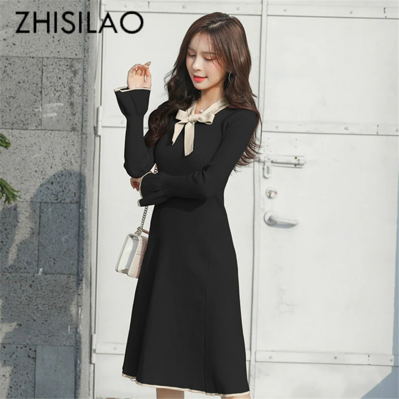 

Fashion Autumn Winter Womens Elegant Casual Knit Dress Slim Long Sleeve Black Dresses For Women Party Midi Dress Sexy Bodycon