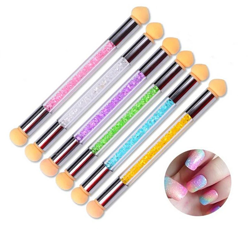 

1Set Glitter Powder Picking Dotting Gradient Pen Brush +6 Sponge Heads Nail Art Gradient Pen Painting Double End Handle Manicure