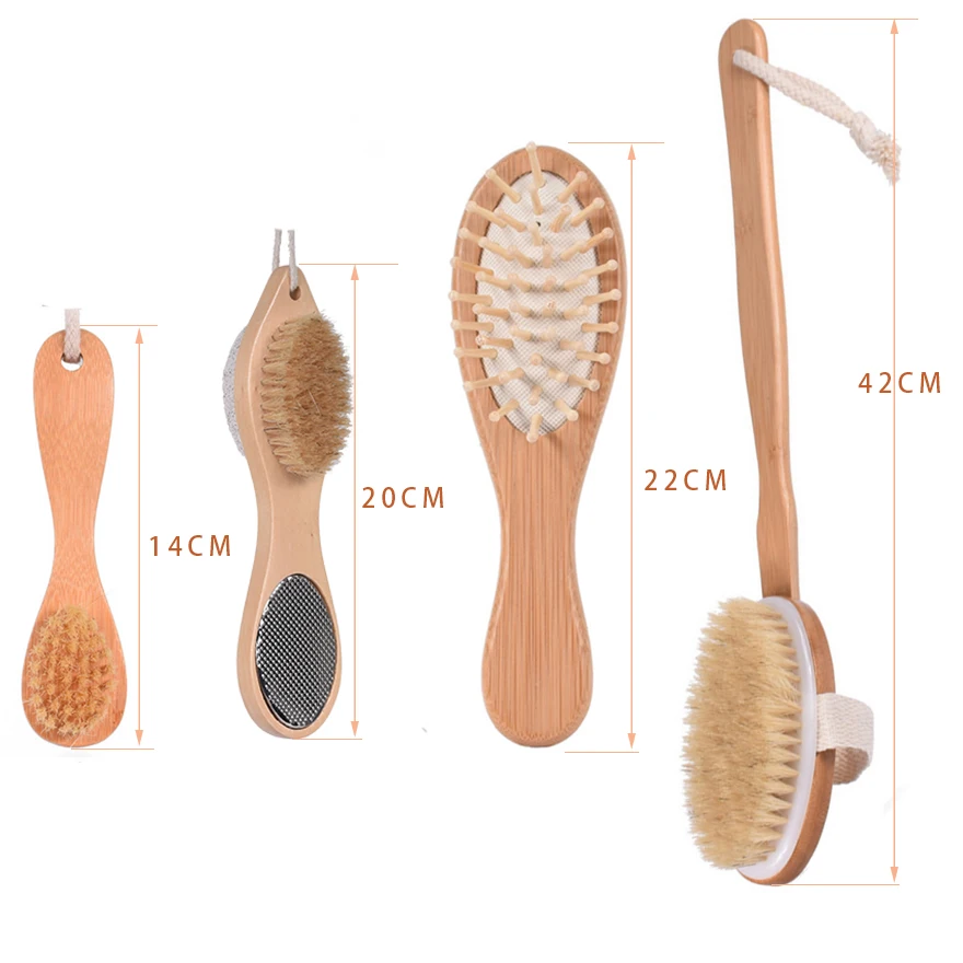 TREESMILE Dry Body Brushing Set - Natural Bristle Shower Brush - Remove Dead Skin & Toxins,Cellulite Treatment Massage Brush D30