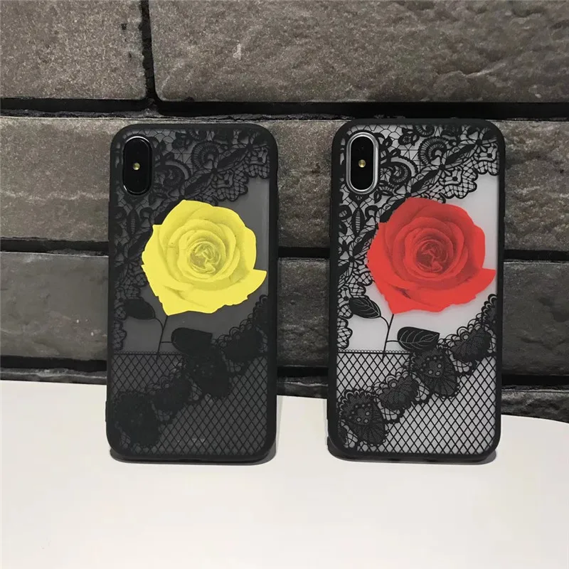 Tfshining Sexy Lace Flower Rose Case For iPhone X 10 Soft Clear Silicone Protective Cover Case For iPhone 6 6s 7 8 Plus Capinhas (9)