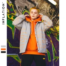 INFLATION, Мужская теплая зимняя куртка, повседневная верхняя одежда, толстое пальто с буквенным принтом, мужская оранжевая парка, Мужская модная повседневная куртка 8730W