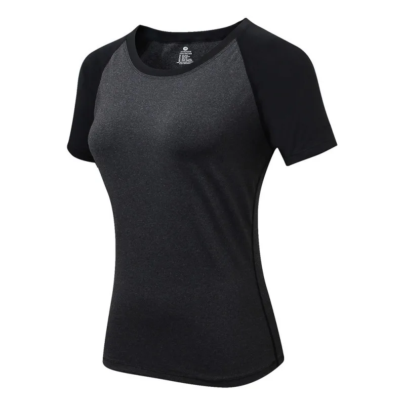 

New Ladies Yoga Skinny Short Sleeve Fitness Running Sports Training Quick Dry Elastic Color Matching Round Neck T-Shirt