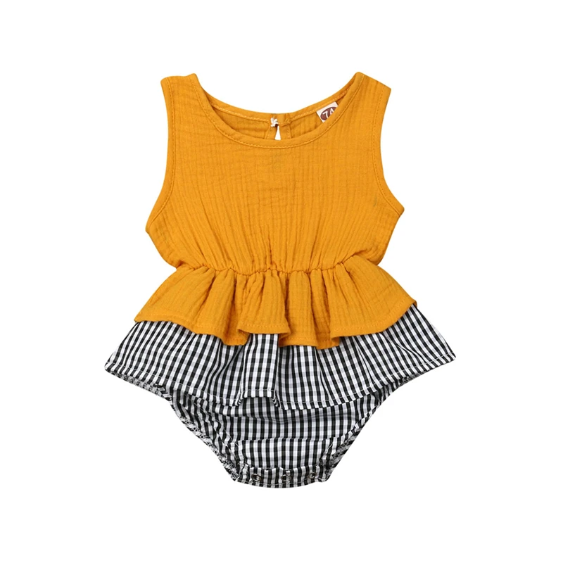 

Summer Newborn Kid Baby Girls Clothes Bodysuit Sleeveless Plaids Tutu Dress Outfit Cotton One Piece Baby Clothing Girl Sunsuit