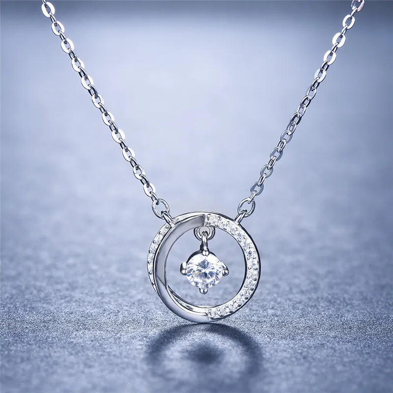 

Cute Female Rose Gold Chain Necklace Fashion Real 925 Sterling Silver Wedding Necklaces For Women Small Round Pendants Necklaces