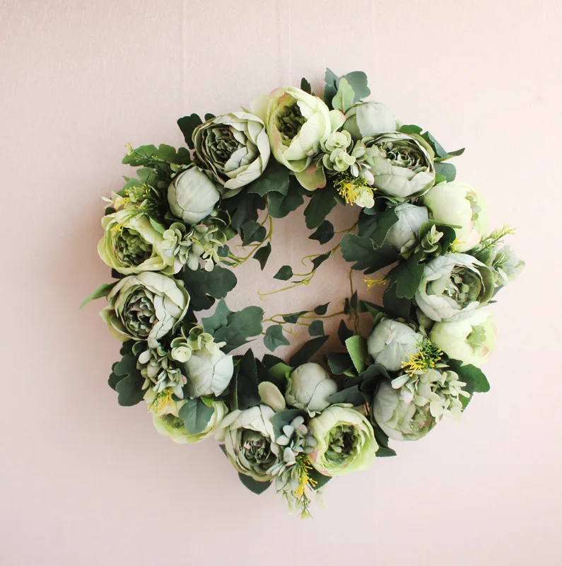 

Klonca High Quality Silk Artificial Simulation Peony Floral 40cm Door Wall Hanging Flower Wreath for Home Wedding Party