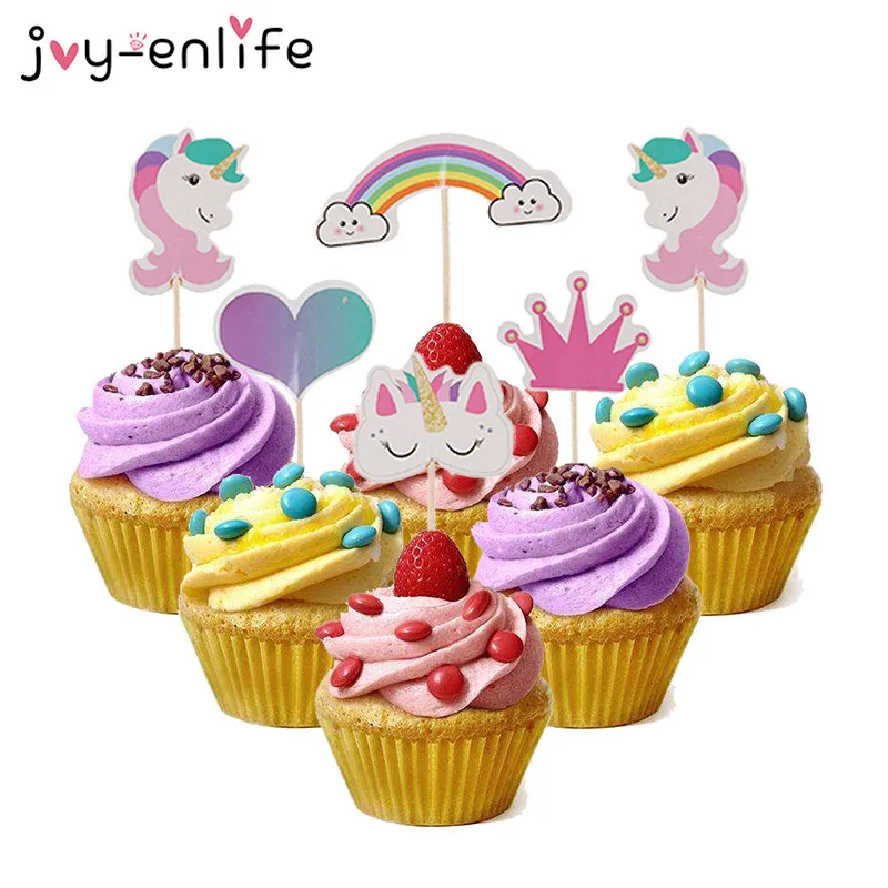 JOY-ENLIFE 24 шт./лот единорог мультфильм торт украшения для кексов еда выбирает для детский душ день рождения праздничный торт