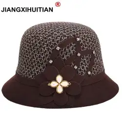 Новинка 2017 года элегантные вечерние женские шляпы-федоры для женщин шляпа леди теплая зимняя шапка шляпа для женщин шерстяные зимние