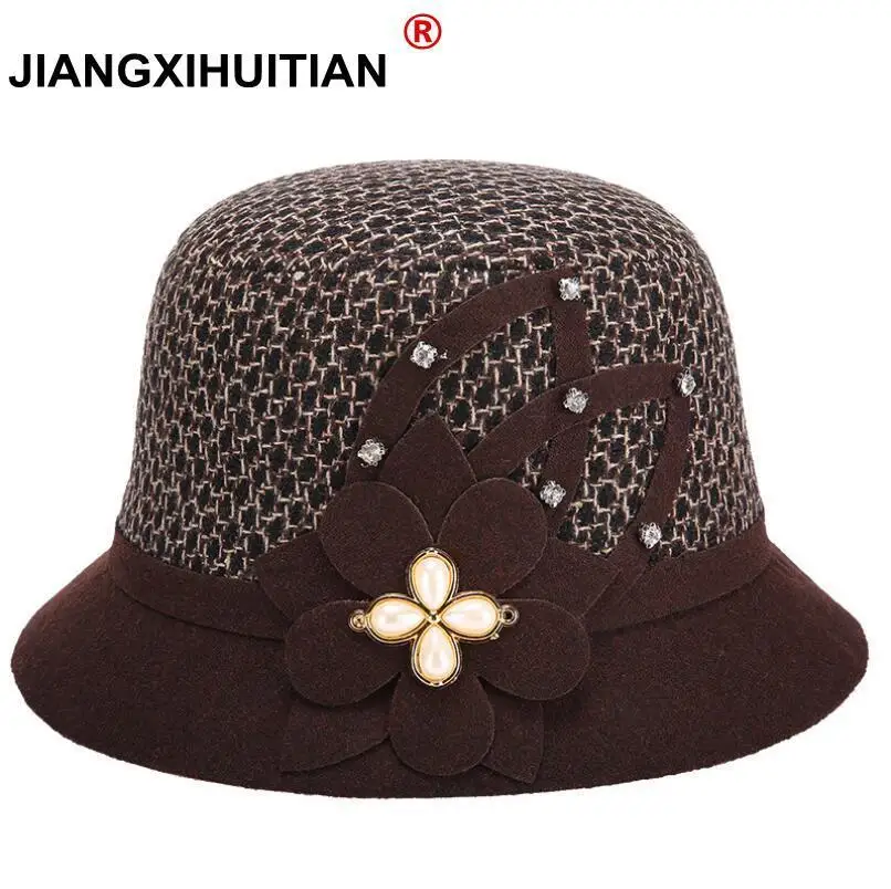

2017 new Elegant Party Women Fedoras Women Hat Lady Cap Winter Warm Hat Women Woolen Winter Warm Hats 2017 Caps 56-58cm Mom Gift