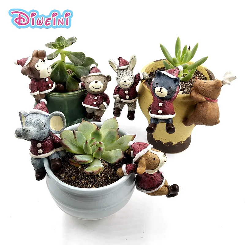 

3pcs Cat Rabbit Deer Dog Climb Plant Pot Christmas Hat Animal Cartoon figures Girl Boy toys anime Figurine home decoration